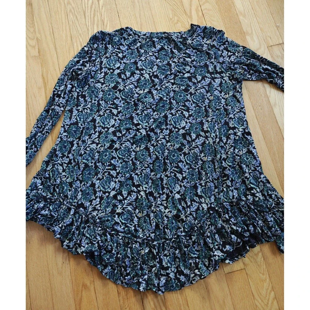 Free People Olivia Printed Ruffled Tunic Dress Deep Sea Green Size